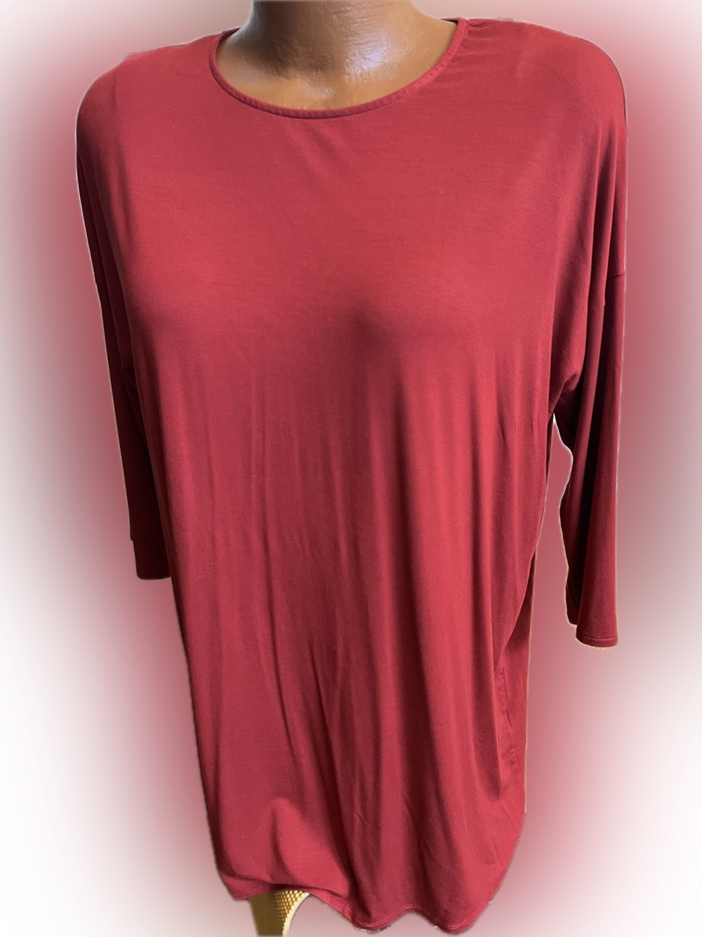 Chico’s tunic length rayon spandex rust drop shoulder flowing top L Size 2